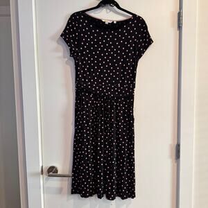 Boden Polka Dot Sheath Dress Black Pink Pullover Pocket Cap Sleeve Sz 6